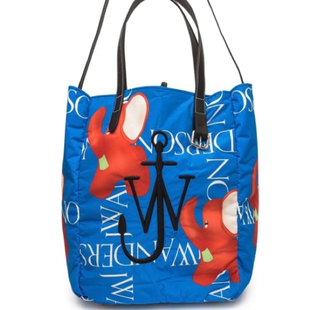 JW ANDERSON Logo-print tote bag in blue. New with tags attached still in box.